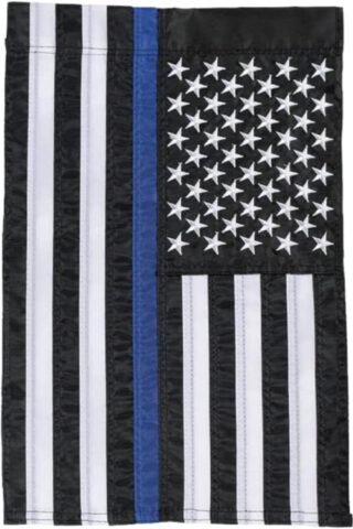 096069553090 Thin Blue Line Glitter Applique Garden Flag