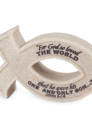 667665115243 For God So Loved Stone Desktop Fish Plaque