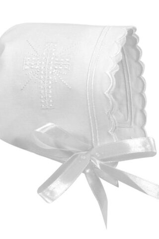 725826402011 Keepsake Cross Embroidered Bonnet Scallop Edge