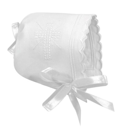 725826402011 Keepsake Cross Embroidered Bonnet Scallop Edge