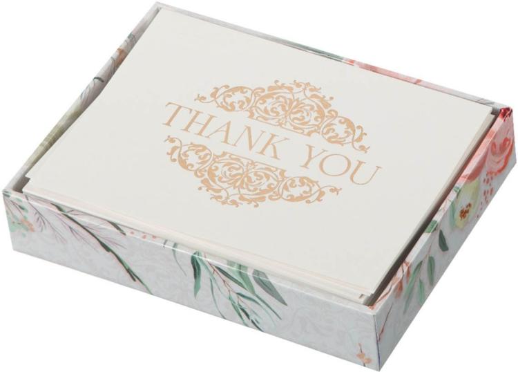 1220000371002 With Love Boxed Floral Thank You Note Card & Teal Envelope Set for Women