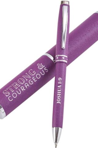 1220000132382 Strong & Courageous Purple Stylish Classic Pen in Matching Gift Case - Joshua 1: