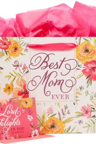 1220000139503 Pink Floral Landscape Gift Bag Set w/Card Best Mom Ever Isa. 62:4