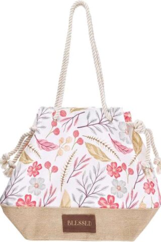 843310101575 With Love Womens Blessed Tote Bag Burlap Red/Tan Floral Design Durable Canvas"