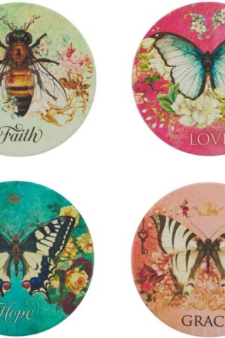 1220000322745 Inspirational Ceramic Drink Coasters for Women: Bees & Butterflies Multicolor Fl